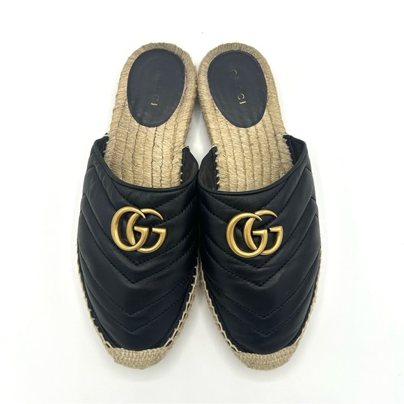 Gucci Pilar Espadrilles GG Sandals Monogram Matelasse Slides Chevron 37 - Picture 2 of 7